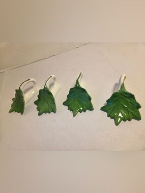 Vintage Old Time Pottery Set Of 4 Leaf Napkin Holders Green Ceramic